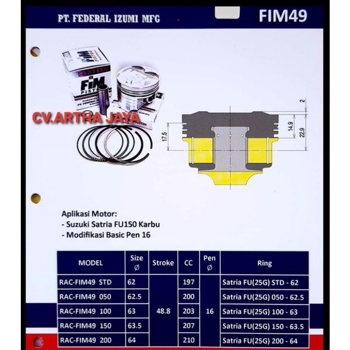 PISTON KIT FIM FIM49 SUZUKI SATRIA FU 150 / SAFU / SATRIA FU KARBU ( 62 / 62,5 / 63 / 63,5 / 64 ) ( STD / 050 / 100 / 150 / 200 ) ( PEN 16 / PIN 16 )-5