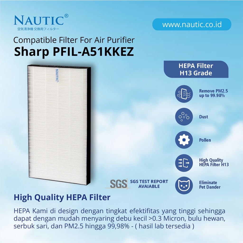 NAUTIC - Hepa + Deo untuk sharp FP-J80Y / FP-J60Y / PFIL-A511KKEZ / PFIL-A510KKEZ