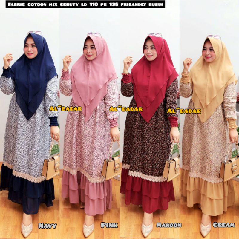 [ BISA COD] GAMIS SYAR'I KATUN JEPANG MIX CERUTY BABYDOLL REMPEL BAWAH, DRESS SYAR'I KATUN JEPANG MIX CERUTY BUSUI BY AL BADDAR