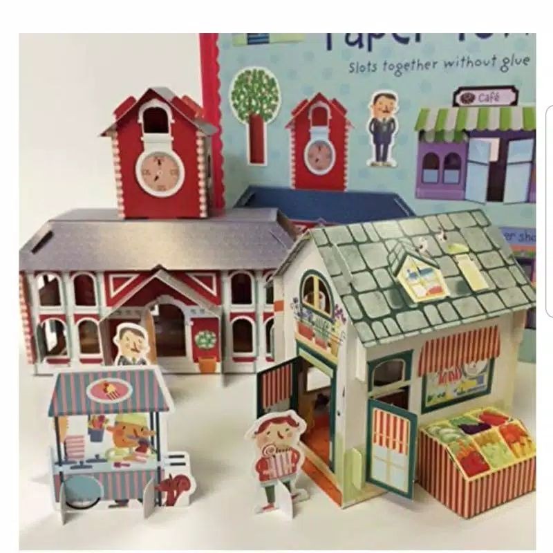 usborne press out paper town slots together without glue activity book