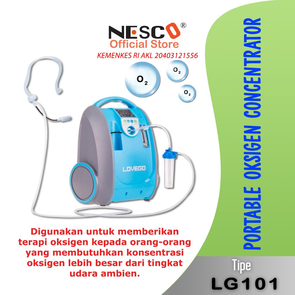 Portable Oksigen Concentrator LG101 - Nesco Dengan Recharge Battery (1Ltr/mnt @93%, 70menit)