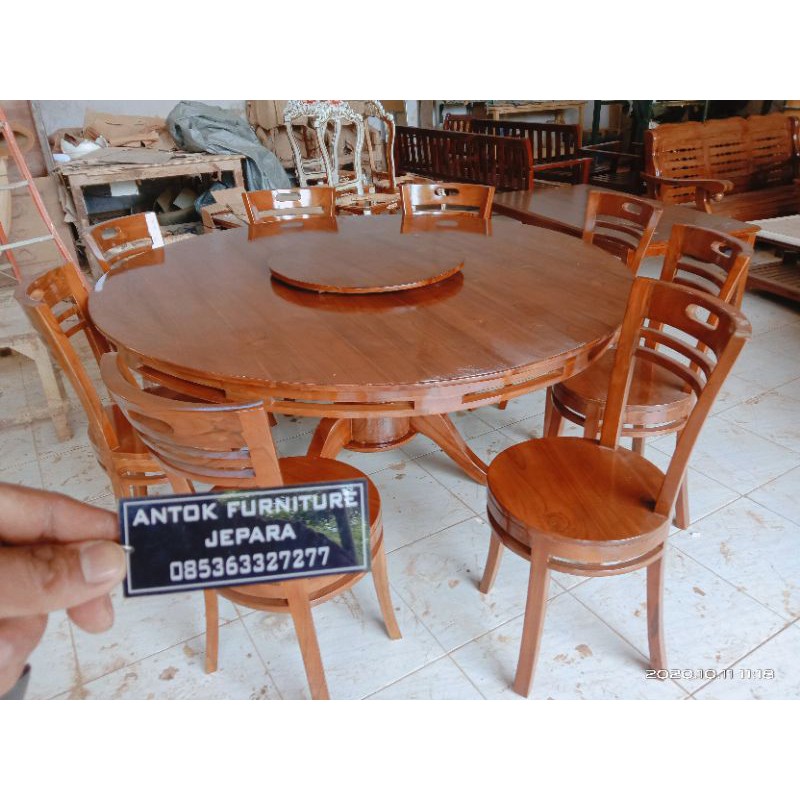 meja makan jati bundar mebel Jepara/ kursi makan Furniture jepara