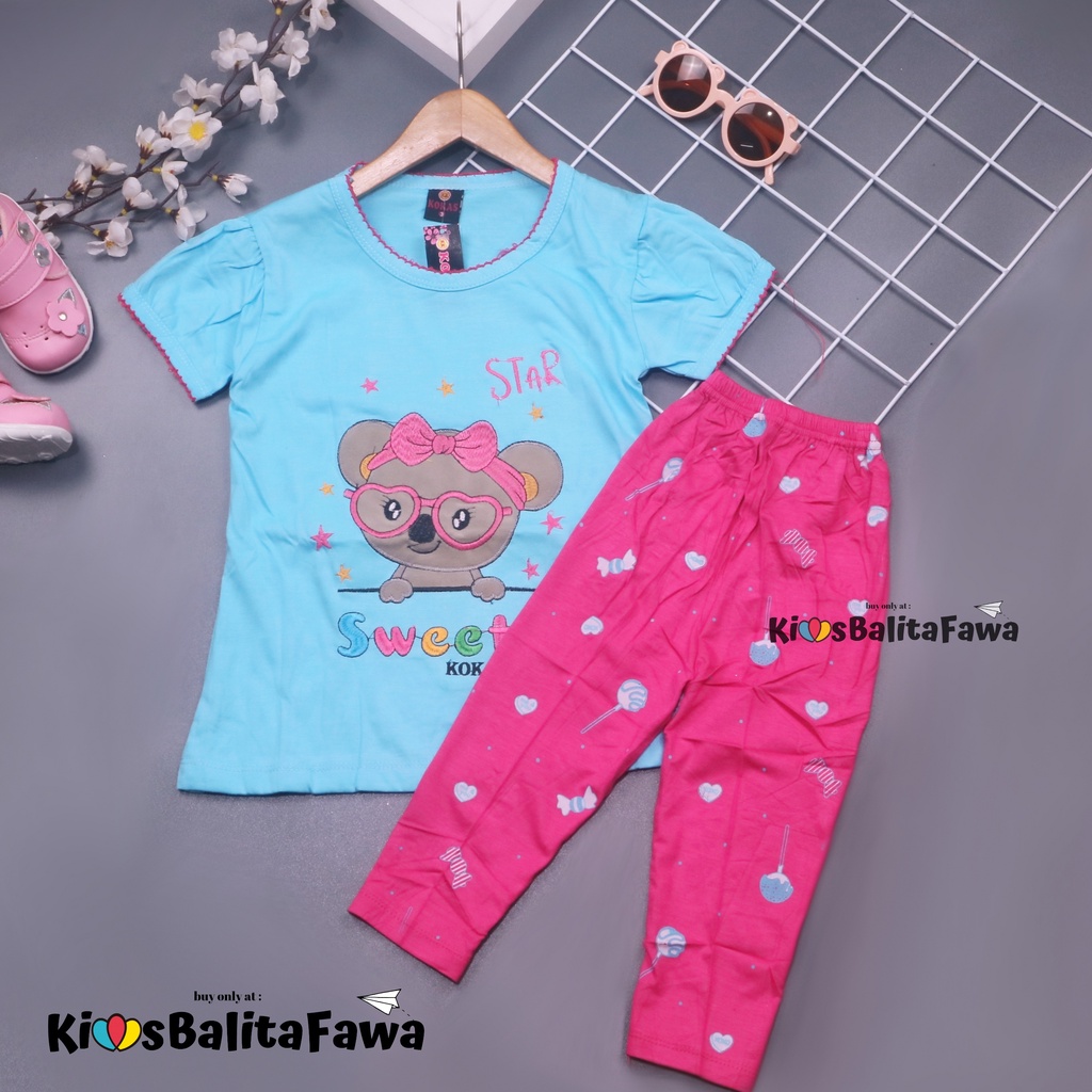 (2-8 Tahun) Setelan Olivia / Ekspor Quality - Baju Anak Perempuan Kaos Lengan Pendek Celana Panjang