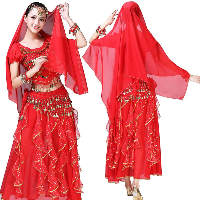 KOSTUM TARI PERUT TARI TAMBORIN ARABIC BELLY DANCE SUIT SET ATASAN BAWAHAN BAJU ROK PENTAS PUTRI JASMINE ALADIN KOIN COIN