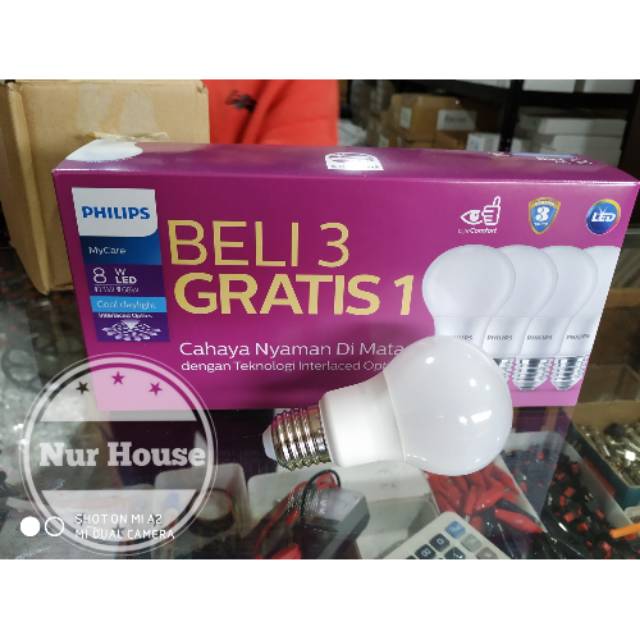 lampu led philips 8 watt paket promo beli 3 gratis 1 paket hemat