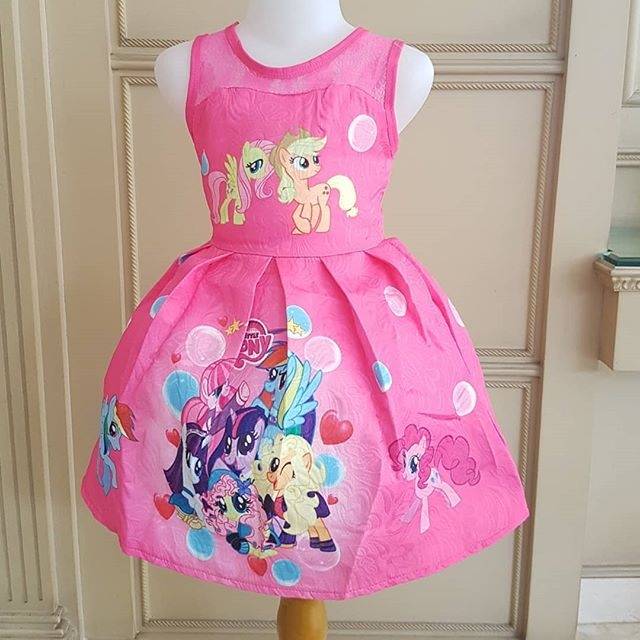 Ga2610 Little Pony Lace Fuschia Dress Pink Ulang Tahun Anak Gaun Pesta Murah Lucu Import Kuda Poni