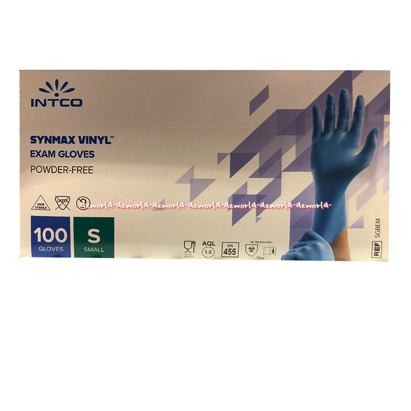 Intco Synmax Vinyl Exam Blue Gloves Powder free 100pc Sarung Tangan Kesehatan Warna Biru APD