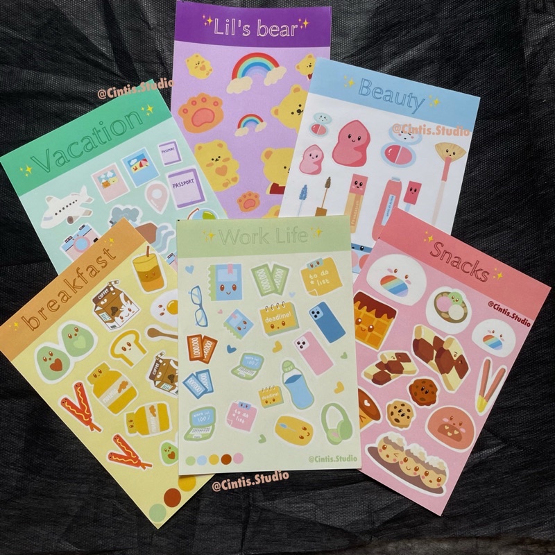 

Sticker Sheet Doodle For Budget Journal or Bullet Journal Vol. 1 Kiss Cut Breakfast, Work Life, Snack, Beauty, and Vacation