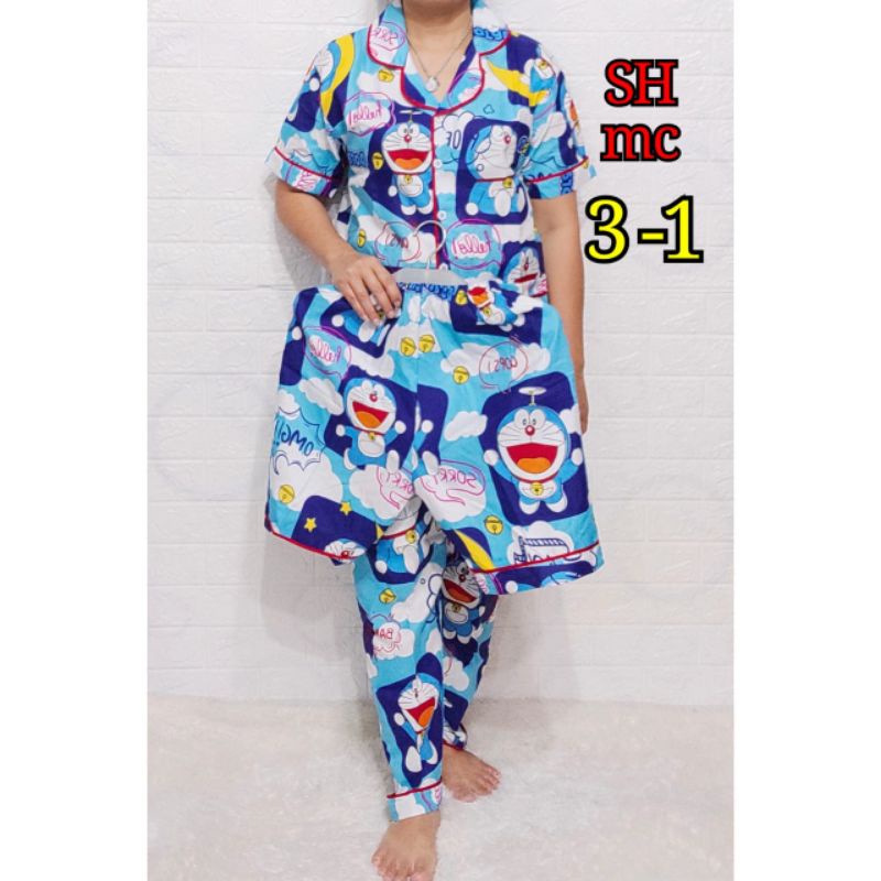 Baju Tidur Piyama Wanita Motif Random Pajamas Katun  / Baju Tidur setelan Wanita Katun 3 In 1 dewasa Terbaru Bigsize Kekiniaan