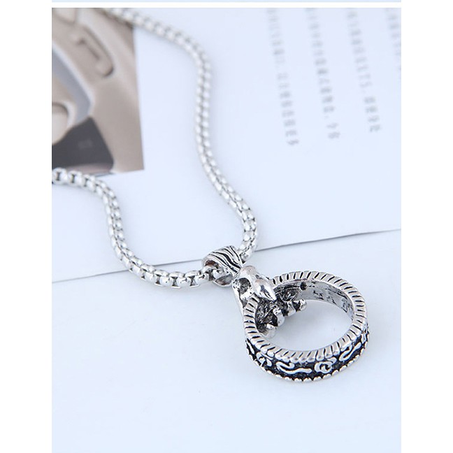 LRC Kalung Fashion Silver Metal Long Necklace A57440