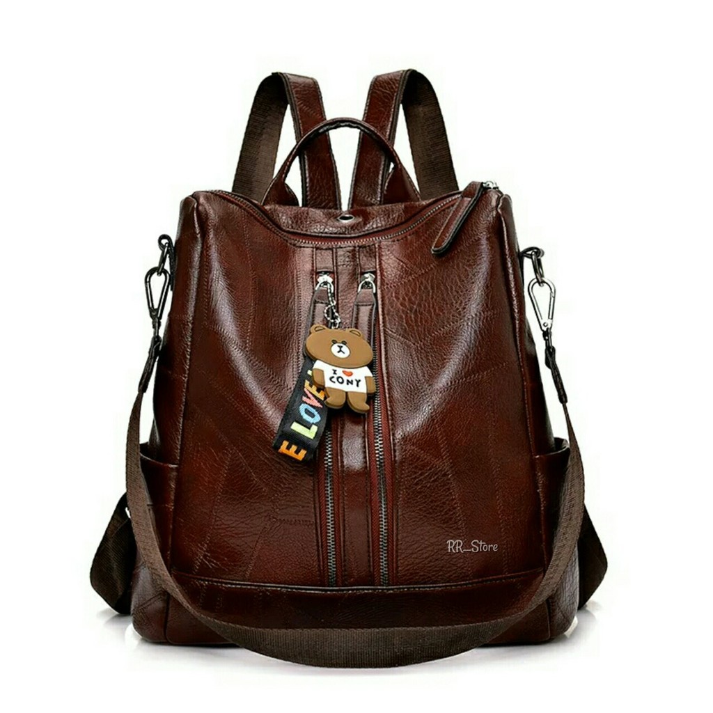 Tas Ransel Backpack Wanita Kulit Sintesis Tas Multifungsi Free Gantungan Lucu Pas Dipakai Semua Tema