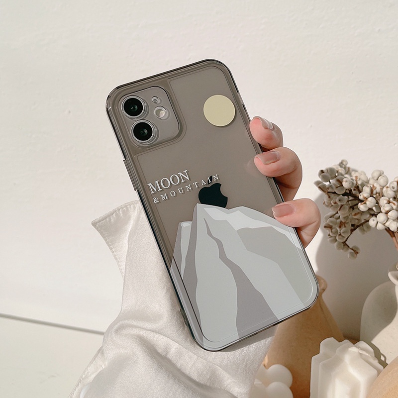 IPHONE Moon And Mountain Soft TPU Transparan Hitam Casing Ponsel Cover Untuk Iphone7 8 PLUS X XR XS 11 12 13 14 MINI PRO MAX SE 2020
