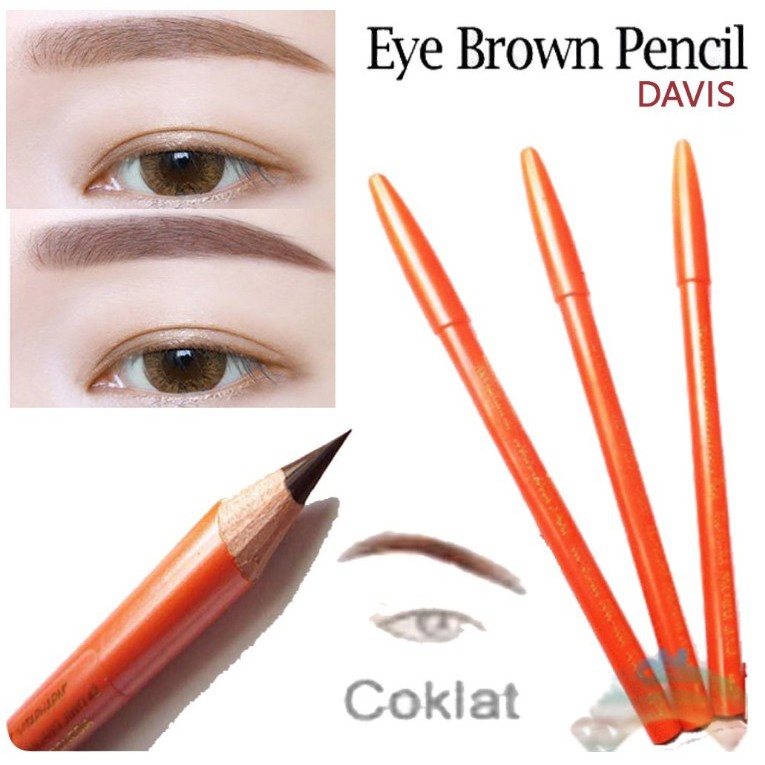 COD - Pensil Alis DAVIS Coklat dan Hitam BPOM ORIGINAL 100% / Pensil Alis Anti Air dan Tahan Lama DAVIS Orange Murah / Drawing Eyebrow Pencil Waterproof Kosmetik Wanita Make Up TERLARIS