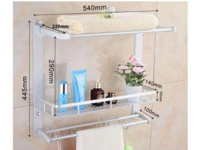 Rak Dinding serbaguna Rak handuk Aluminium 3susun size 54cm