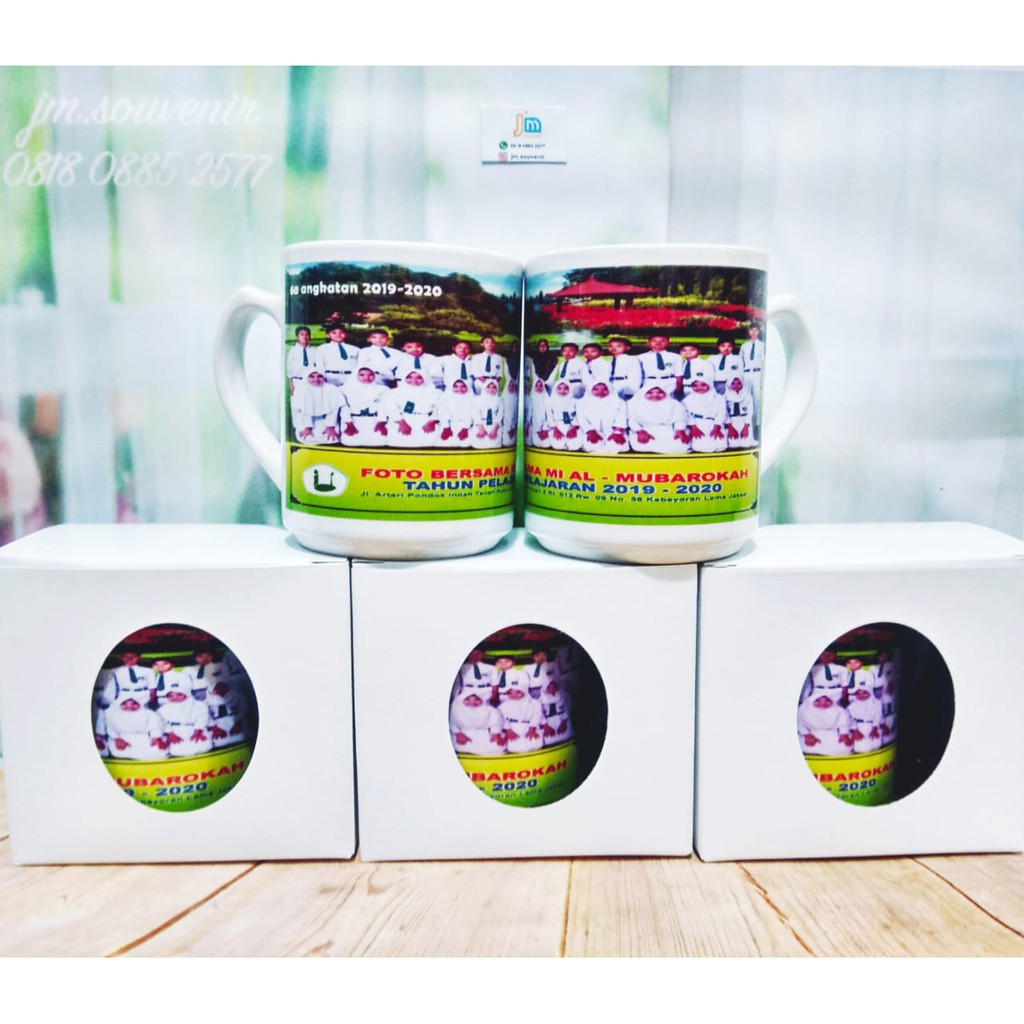 Souvenir print mug ultah aqiqah wedding custom + dus putih