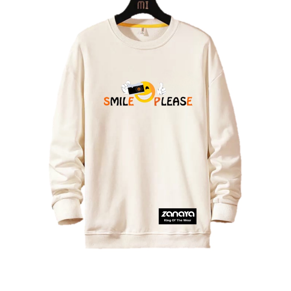 COD Sweater Pria Crewneck Smile Flease Terbaru Size M L XL XXL 3XL 4XL Switer Kwalitas Distro