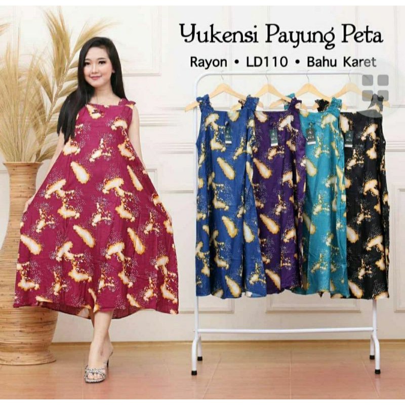 daster yukensi payung peta bahu karet jumbo ld 110/daster batik jumbo