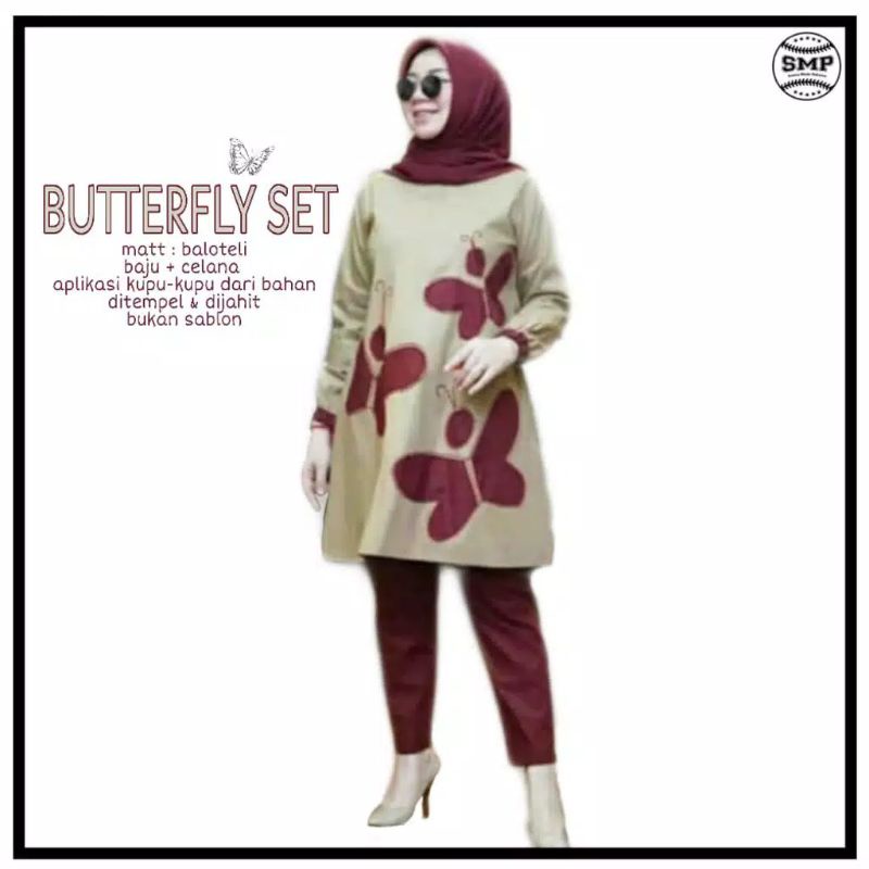 Butterfly set setelan baju dan celana wanita muslim model terbaru