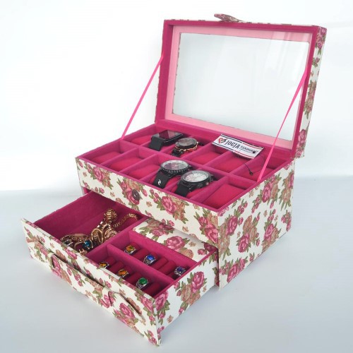 PROMO - Kotak Tempat Jam Tangan isi 12 Mix Laci Tempat Perhiasan / Watch Box Accesories Organizer