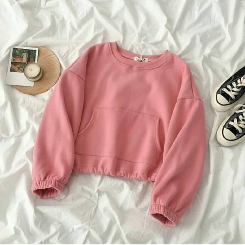 sunwo crope sweater atasan wanita fashion kekinian