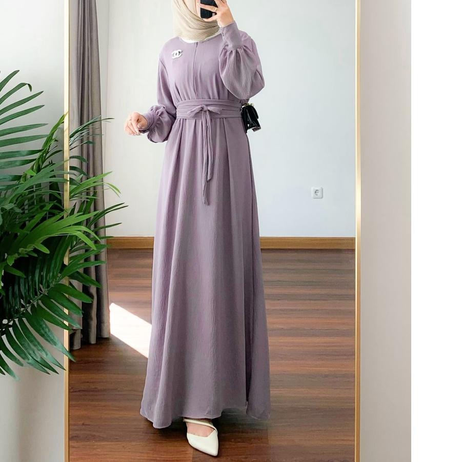 ELIZA DRESS KATUN CRINKLE AIR FLOW Gamis Premium Fashion Gaun Maxy Muslim Wanita Basic Daily Terbaru