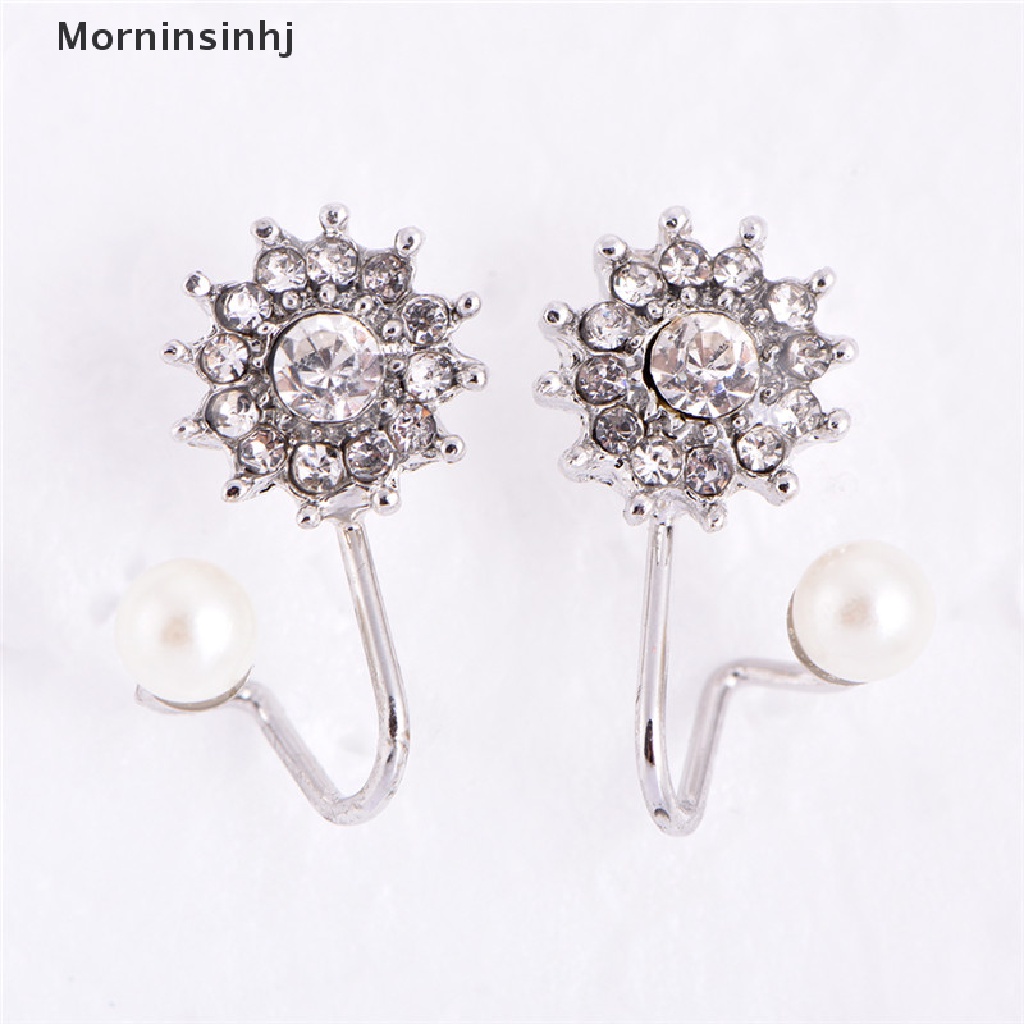 Mornin 1pasang Mutiara Berlian Imitasi Ear Stud Earrings Kristal Telinga Klip Perhiasan Lady Elegan id