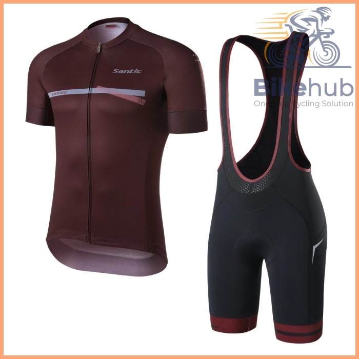 Santic Men Jersey 4D Bib Set Sepeda Aero Short Sleeve High Quality Bib Short Baju Sepeda Pendek