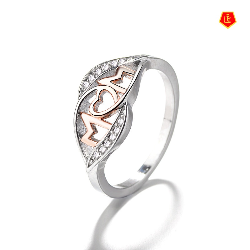 [Ready Stock]18K Rose Gold Love MOM Heart-Shaped Color Separation Ring