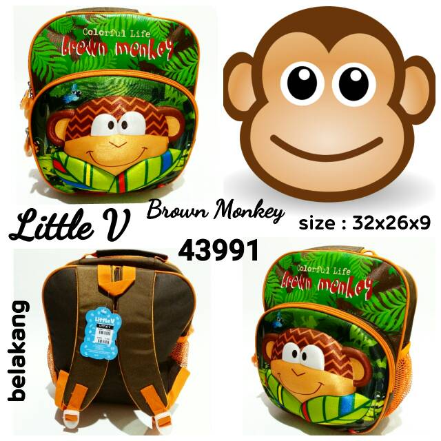 Tas sekolah ransel backpack anak karakter monkey timbul little v 43991 murah dan terbaru