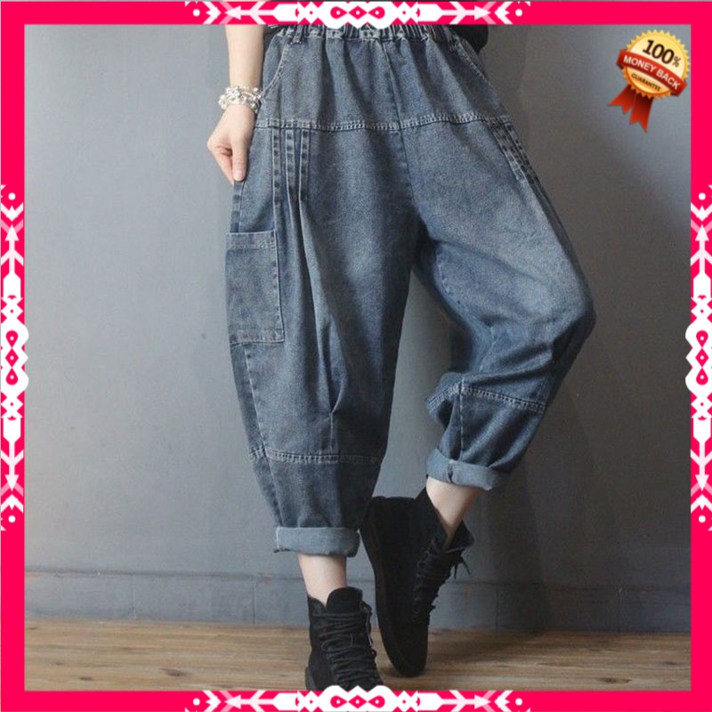 Celana Highwaist Wanita Jeans 2022 Spring summer New Arts Style Women vintage Blue Loose Jeans Big S