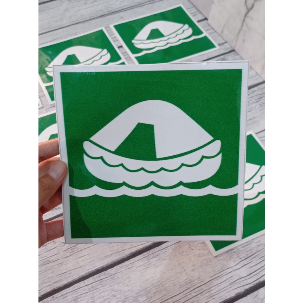 

Sticker SAFETY SIGN With TEXT LIFERAFT / Sticker Glow In The Dark Forfor Hijau / Sticker Kapal / Sign Label Sticker Keselamatan Kerja / Sticker Laminasi Murah