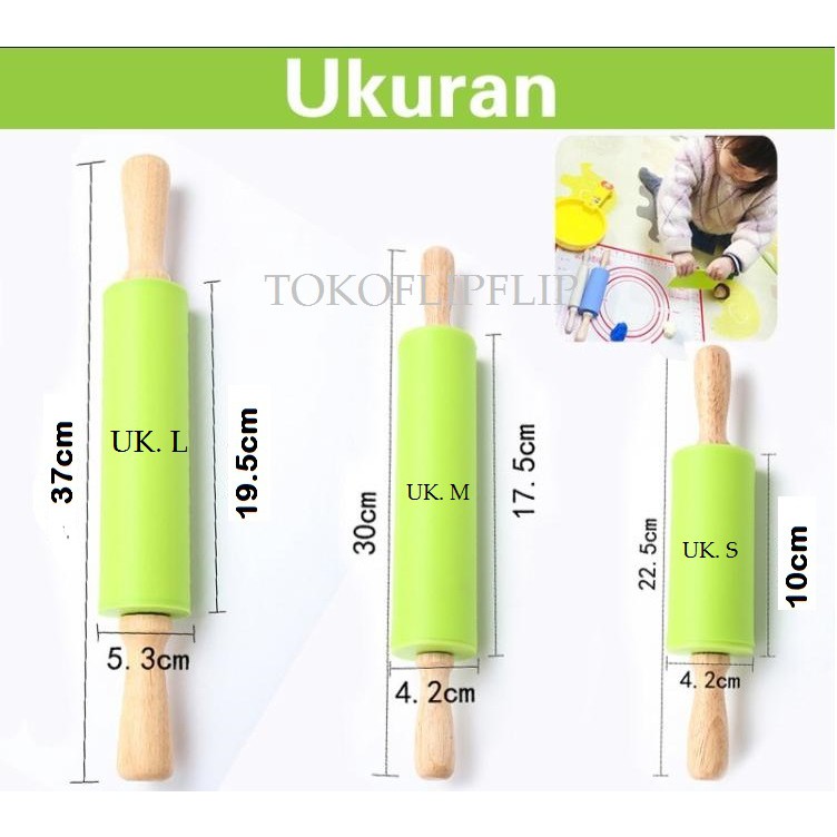 Rolling Pin Silikon Penggiling Adonan Pegangan Kayu Anti Lengket / Rolling Pin Food Grade / BPA Free