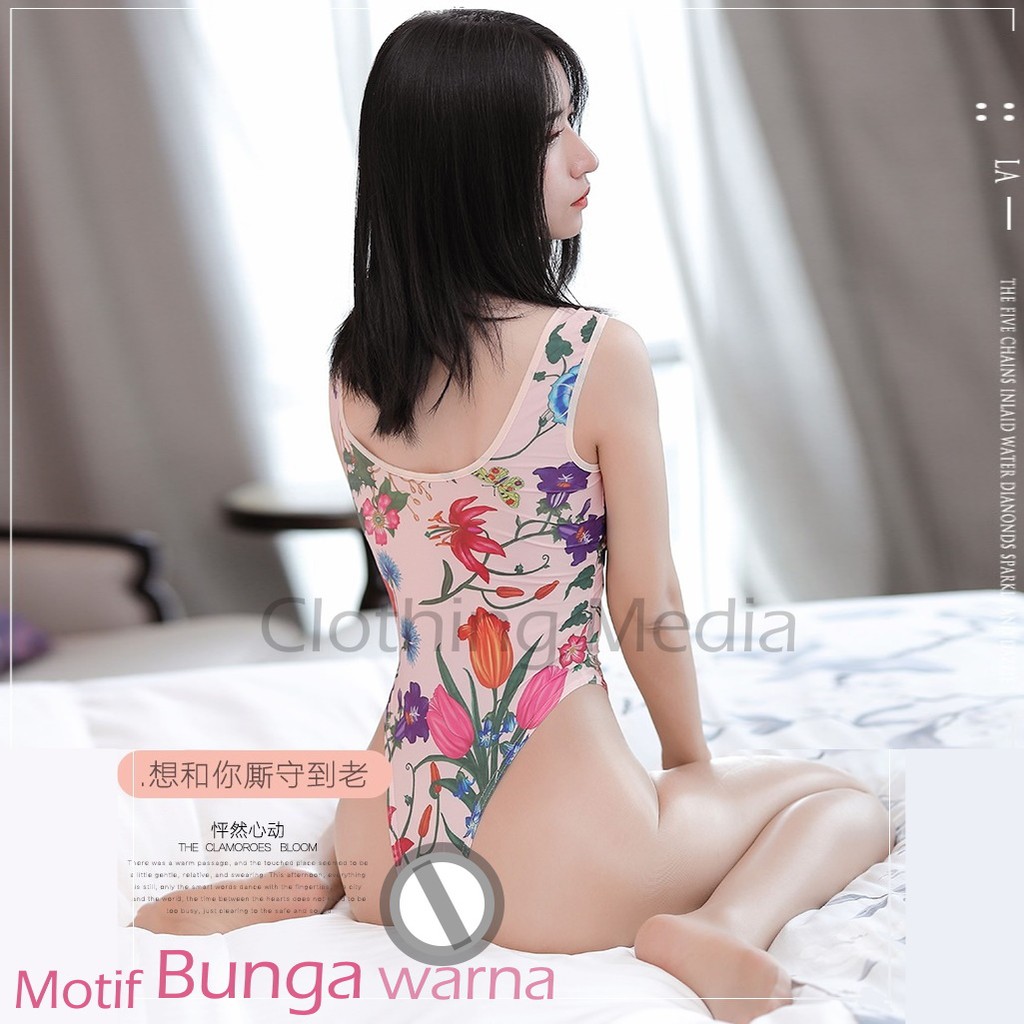 Baju Leotard Tanktop Corak Motif Bunga Ukiran Daun Silky Halus Sleeveless