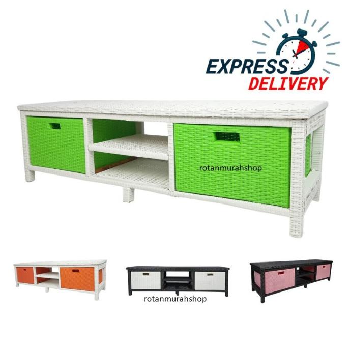 Unik Rak Tv Meja Lemari Buffet Rotan Sintetis Plus Laci Dobiqshop