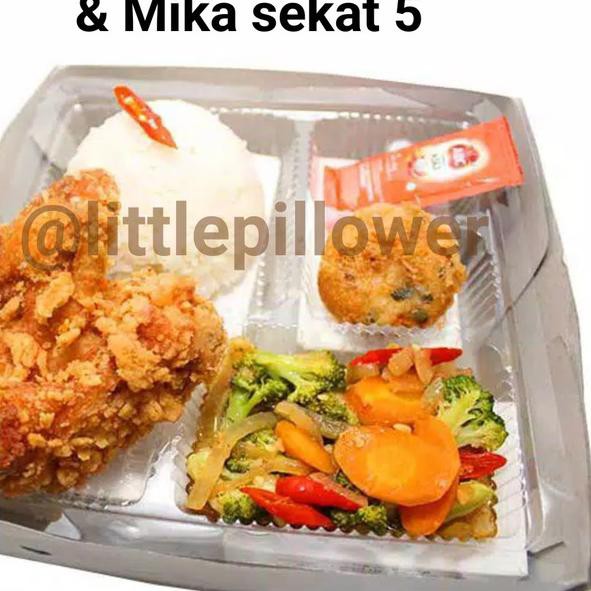 ♝ (Isi50) 1set dus nasi + mika nasi sekat 5/dus nasi tebal/kotak makanan ✰