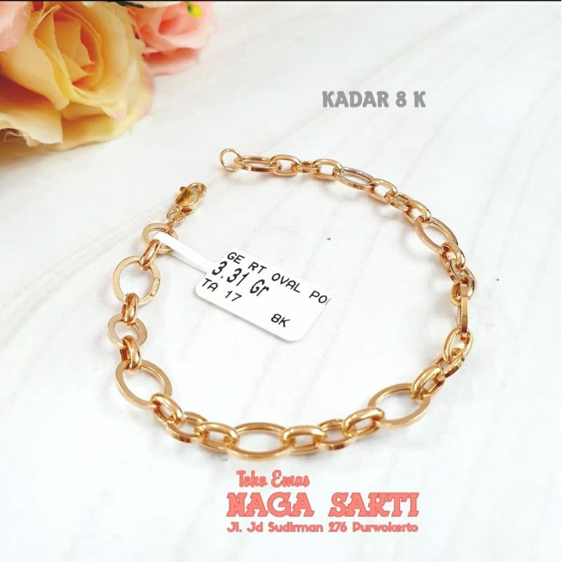 Gelang emas rantai hollow koin love kadar 8k (375) p=18-20 cm