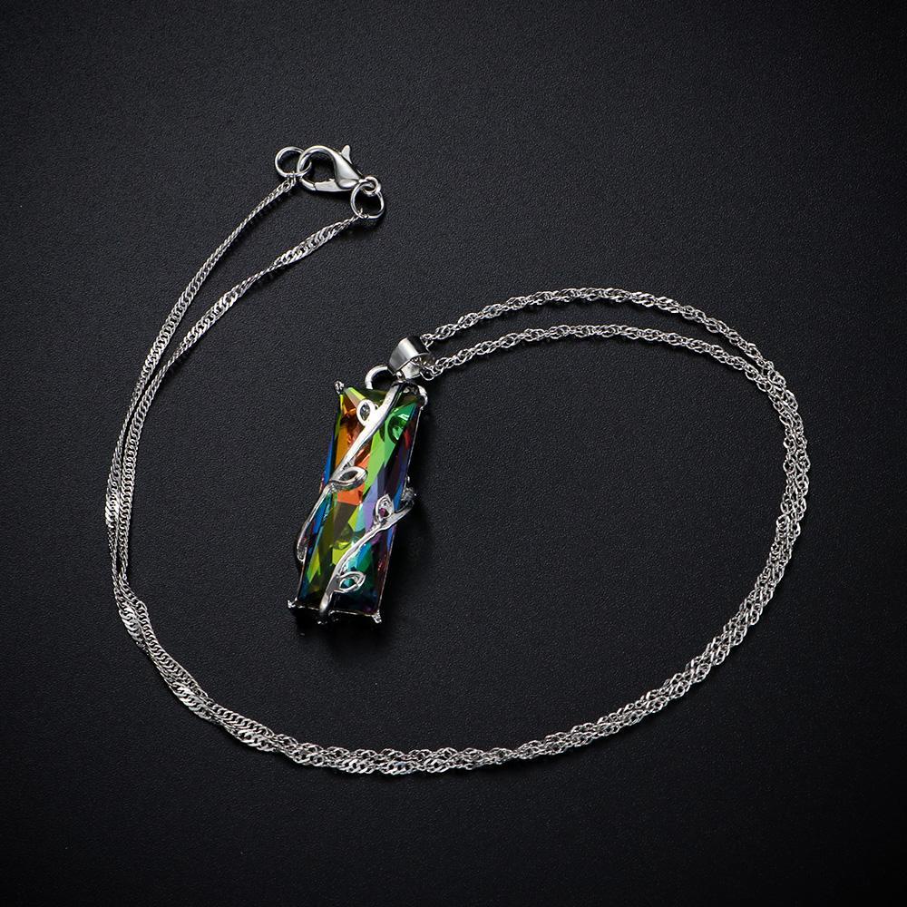 Lily Berlian Imitasi Kalung Rainbow Chain Pendant Square
