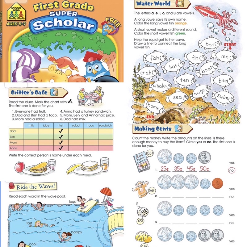 

buku workbook impor bahasa inggris school zone fun and games kindergarten first grade second grade