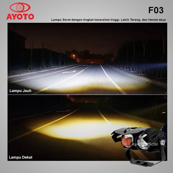 Lampu Tembak Projie LED Motor AYOTO F02 Putih dan Kuning Watt 18+18