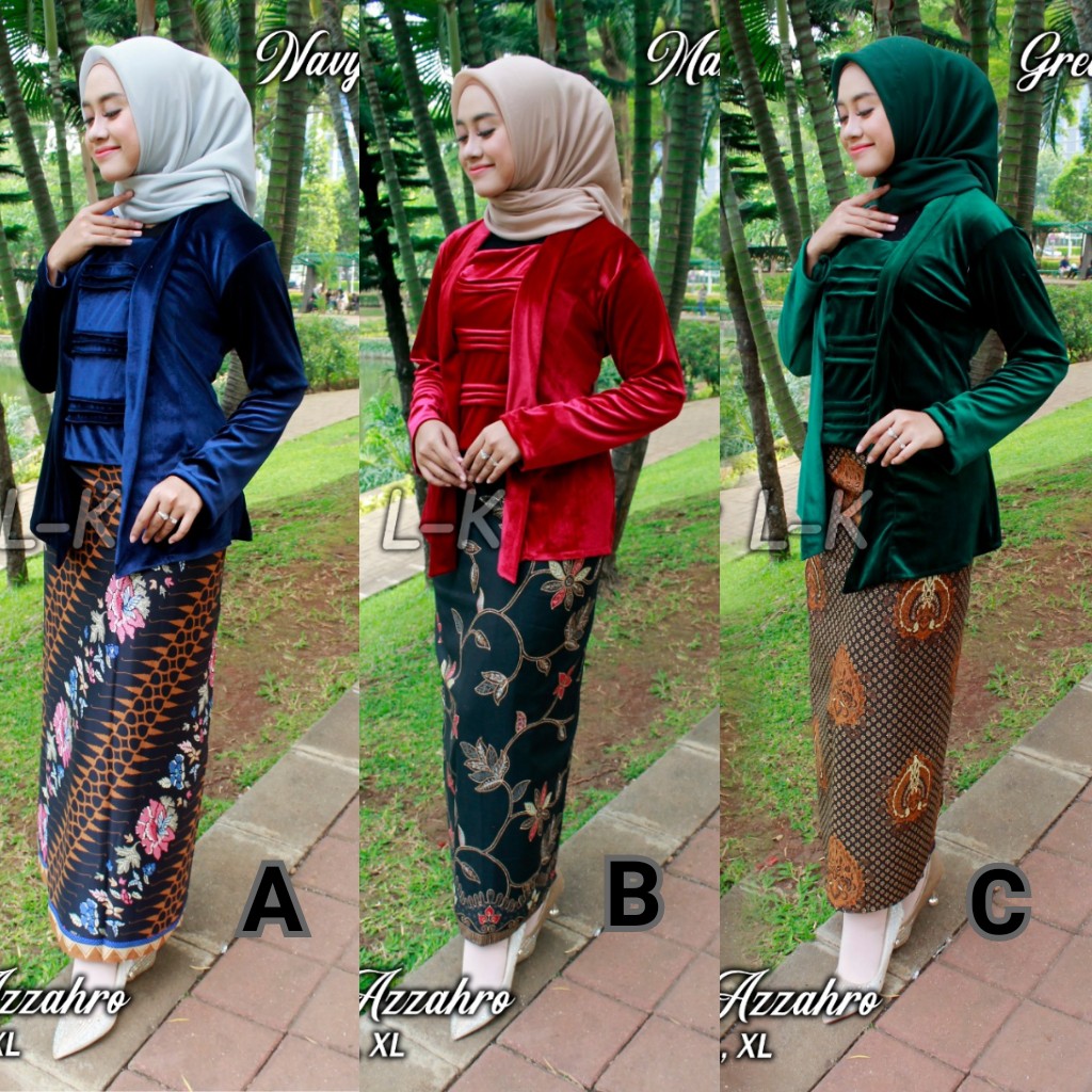 Set New Kebaya Bludru Model Kutubaru Aneka Pilihan Warna