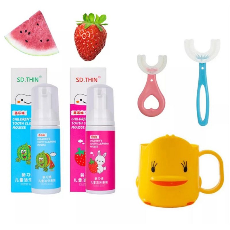 Free Cangkir Kumur - Sikat Gigi Anak Bentuk U - U Shaped Fitting Toothbrush For Children / Sikat gigi U 2-6 tahun 6-12 Tahun Pasta Gigi Foam / Odol untuk Sikat Gigi U