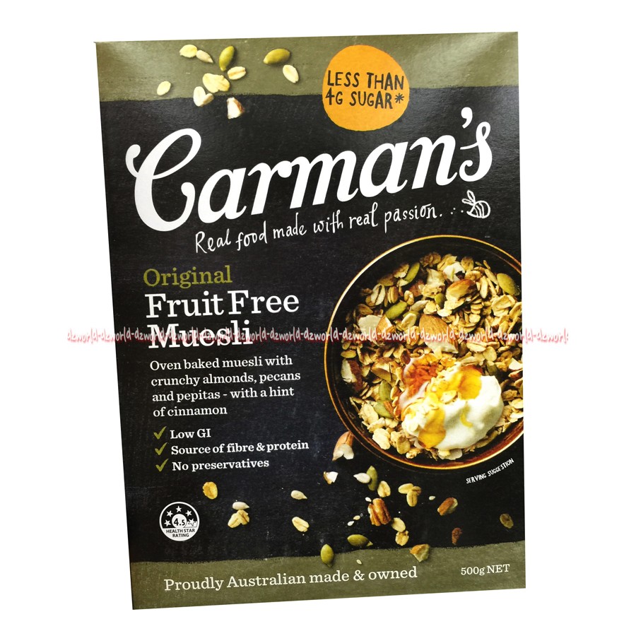 Carmans fruit free muesli Cereal Sereal Carman Fruit Cereal 500gr