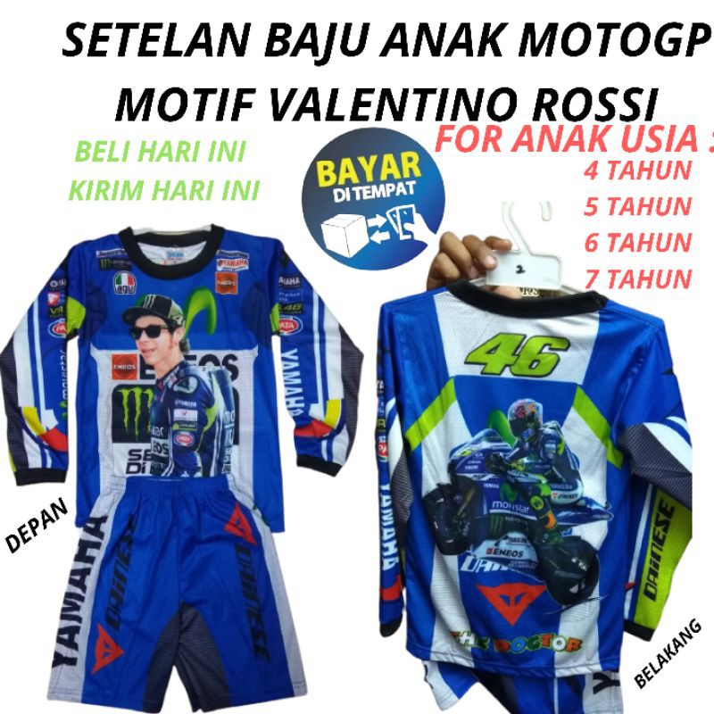 KAOS STELAN ANAK MOTOGP - KAOS MOTOGP MOTIF VALENTINO ROSSI - BAJU MOTOR BALAP ROSSI