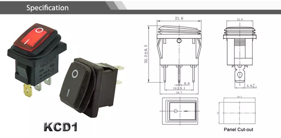 Saklar KCD1 6A 12V 24V 220V 3 Pin On Off Tahan Air Rocker