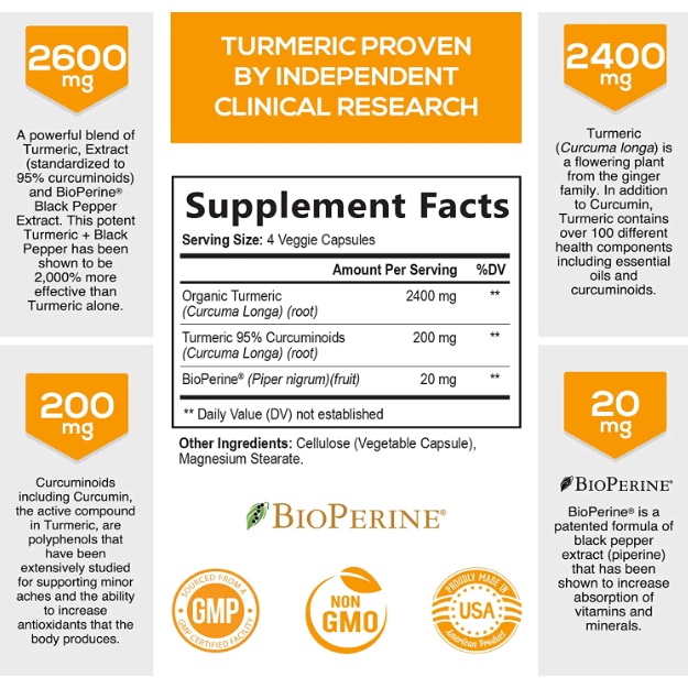 Nature's Natures Nutrition Turmeric Curcumin 1950mg OR 2600mg with With Bioperine