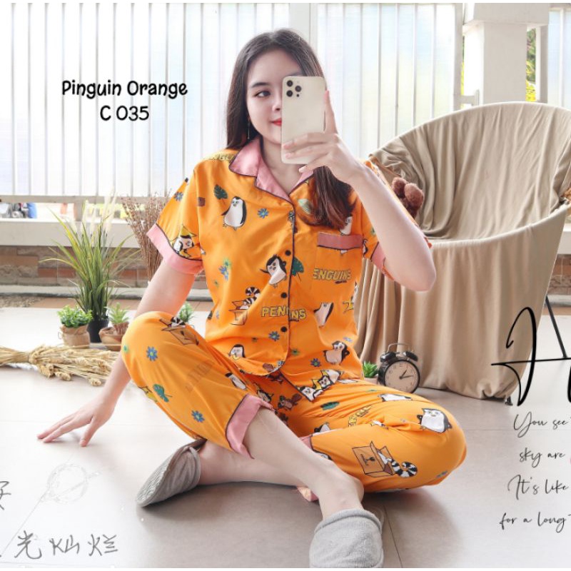 Piyama DEWASA CP LD100 Lengan Pendek Baju Tidur wanita Dewasa