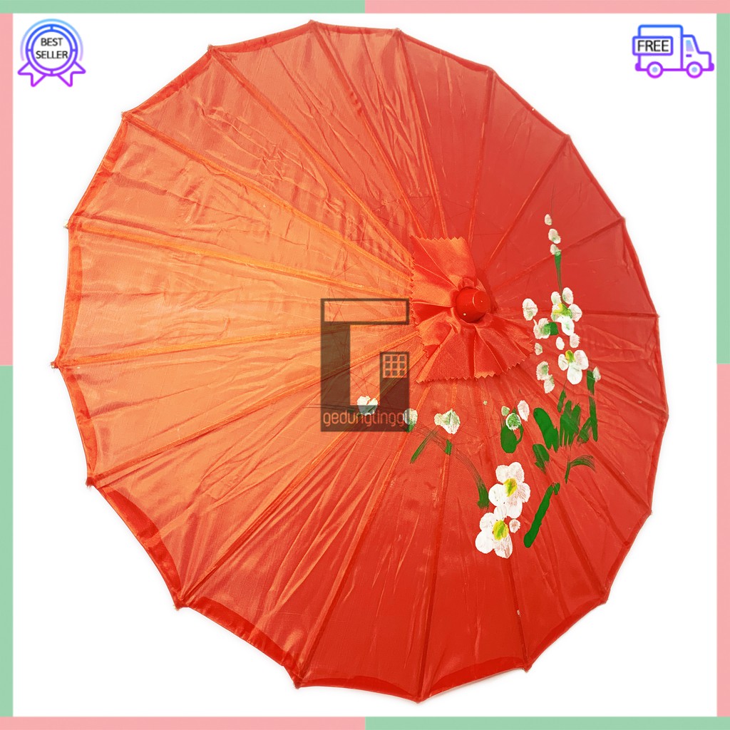 Payung Bambu Menari Nari Dekorasi Imlek Jepang Japan China Cina Korea Motif Lukisan Gambar Karakter Meihwa Meihua Mehwa Sakura Merah Mini Lipat Buka Tutup Murah Anak Dewasa Bamboo Umbrella