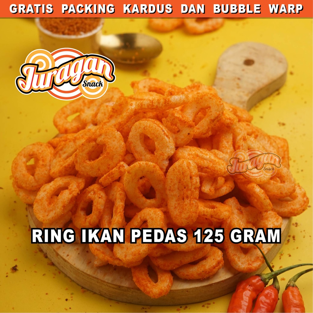 

KERUPUK RING IKAN PEDAS 125 gram snack kiloan makanan ringan jajanan cemilan camilan pedas asin gurih murah