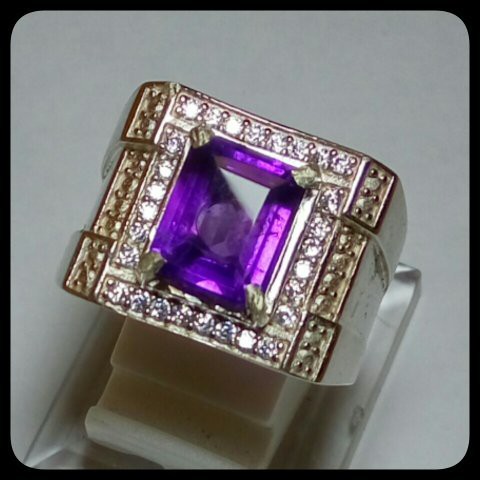 CINCIN BATU AKIK PERMATA NATURAL KECUBUNG AMETHIS RING ALPAKA SUPER MEWAH GLAMOUR INDAH MEMPESONA