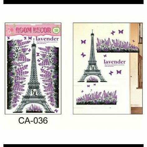Sticker Dinding 3D Motif Paris & Bunga Lavender